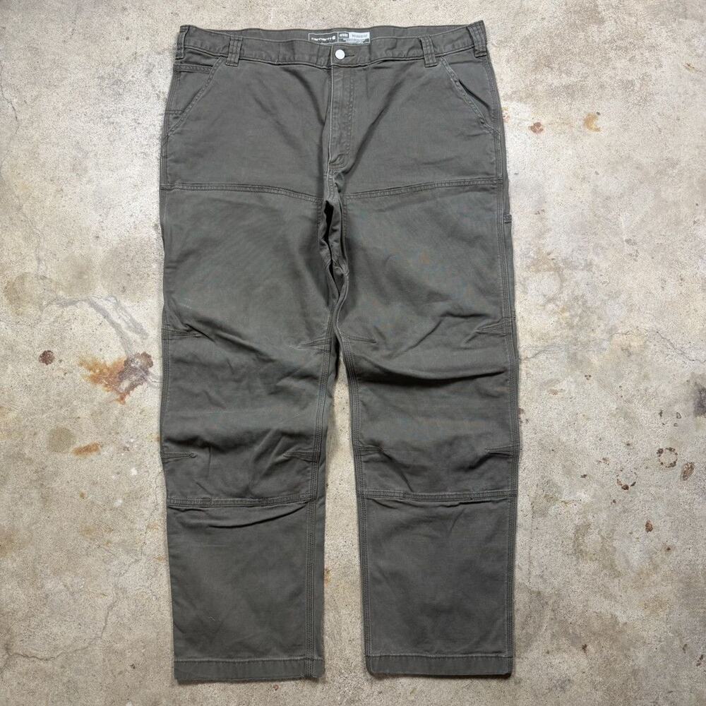Olive Green Carhartt Double Knee Canvas Pants Size 42x32